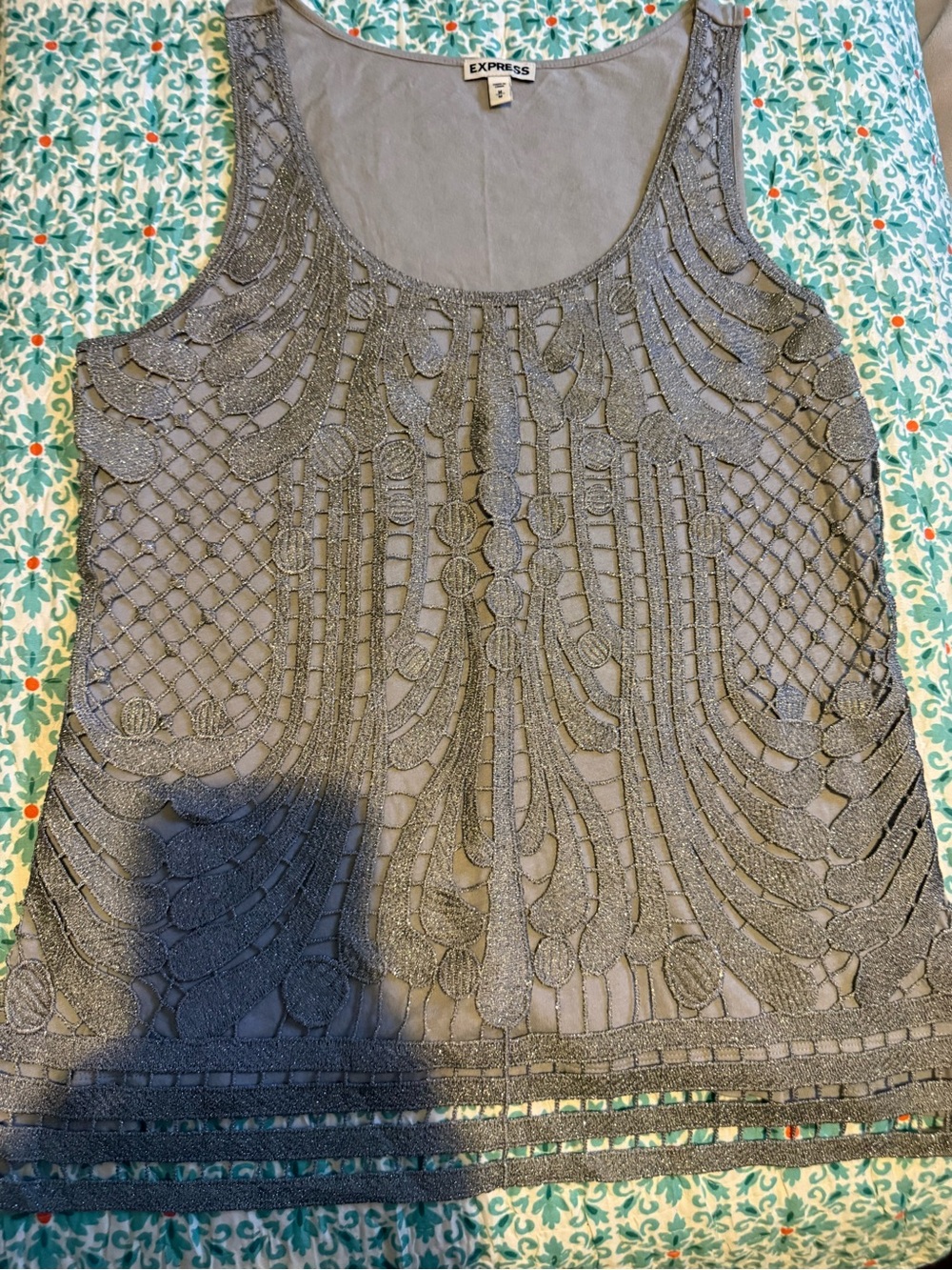 Express Metallic Gray Beaded Sleeveless Camisole